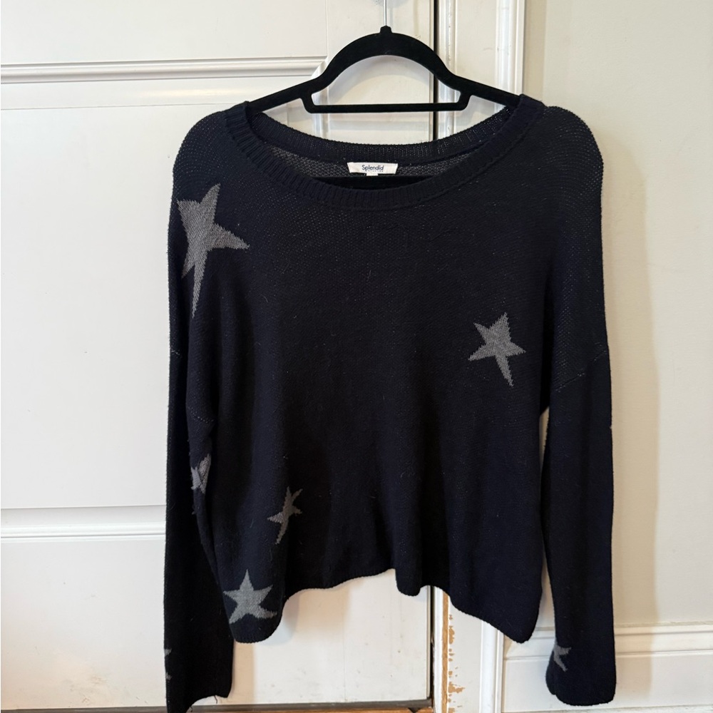 Splendid. Wildfox Midnight Black Sweater with Gray Stars. Size small